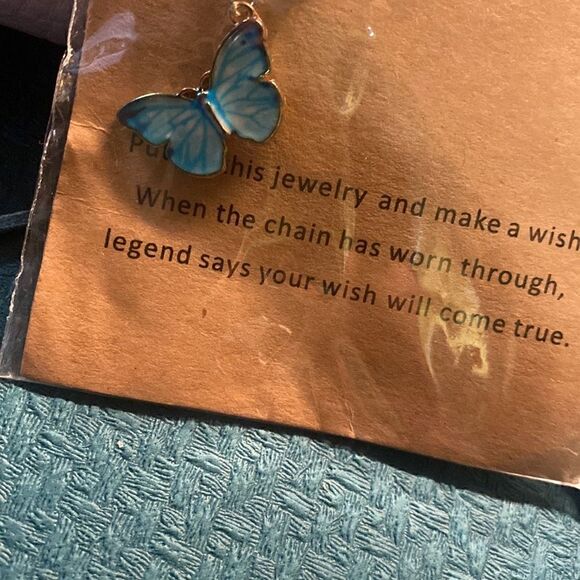 Tiffany Blue Butterfly Make a Wish Necklace - Picture 2 of 2